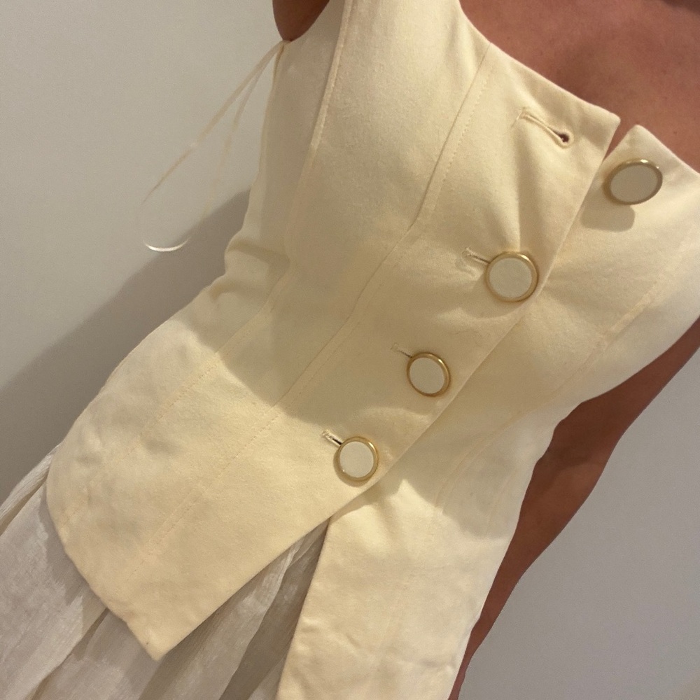 Moon River Cream Strapless Dress with Button Detail